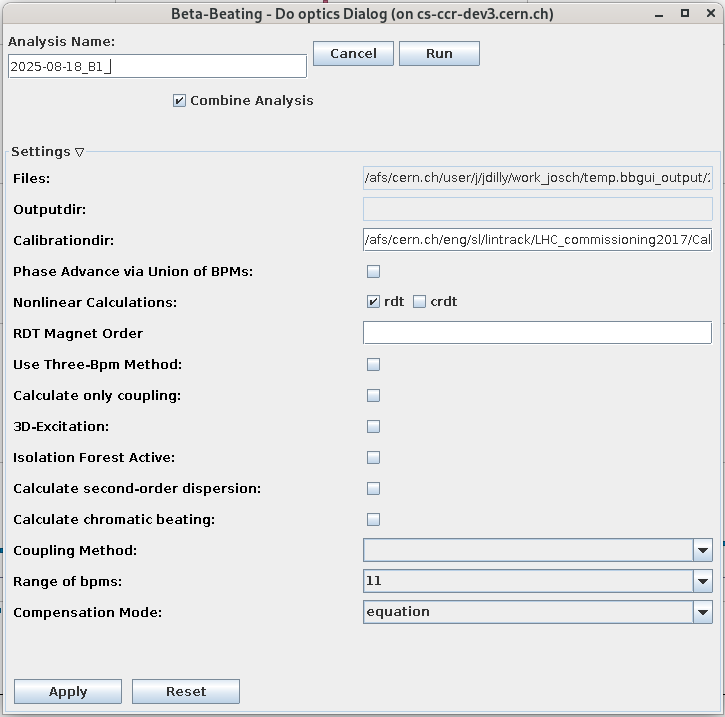 The 'Do Optics' Dialogue with open settings