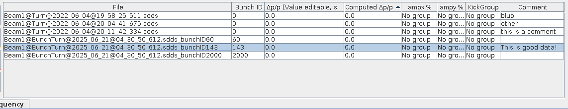 Table of loaded files.