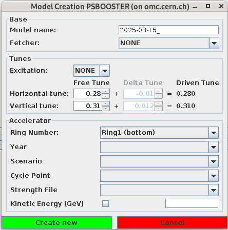 Model creation window for the PSBooster.