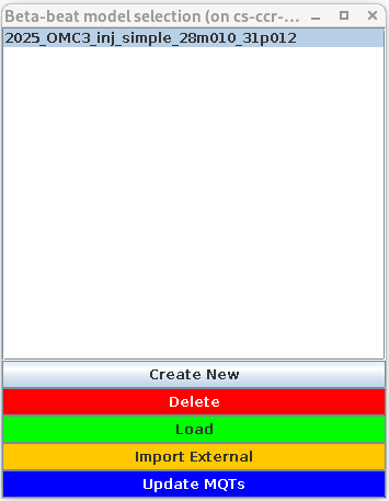 Model selection window with created model.