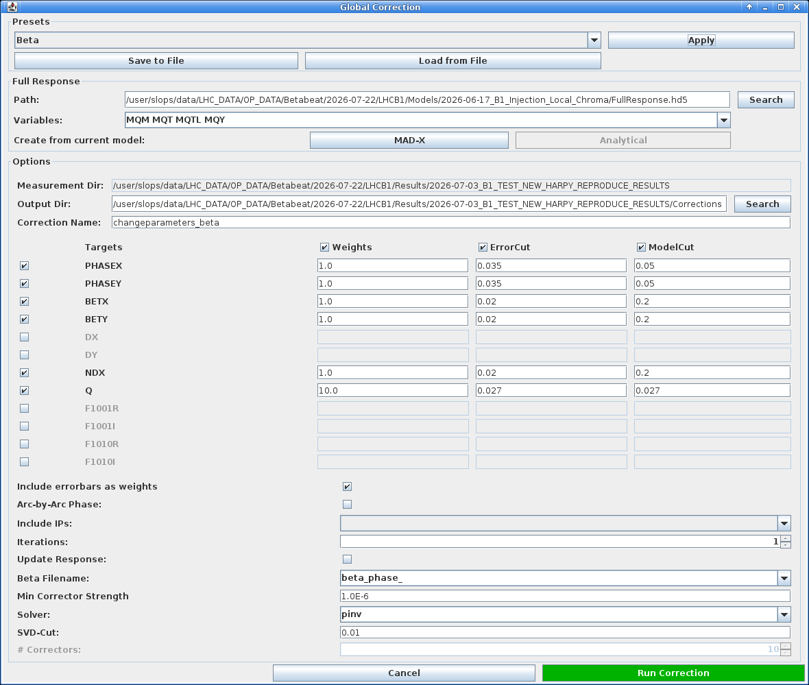 Global Correction Dialogue, Beta Preset