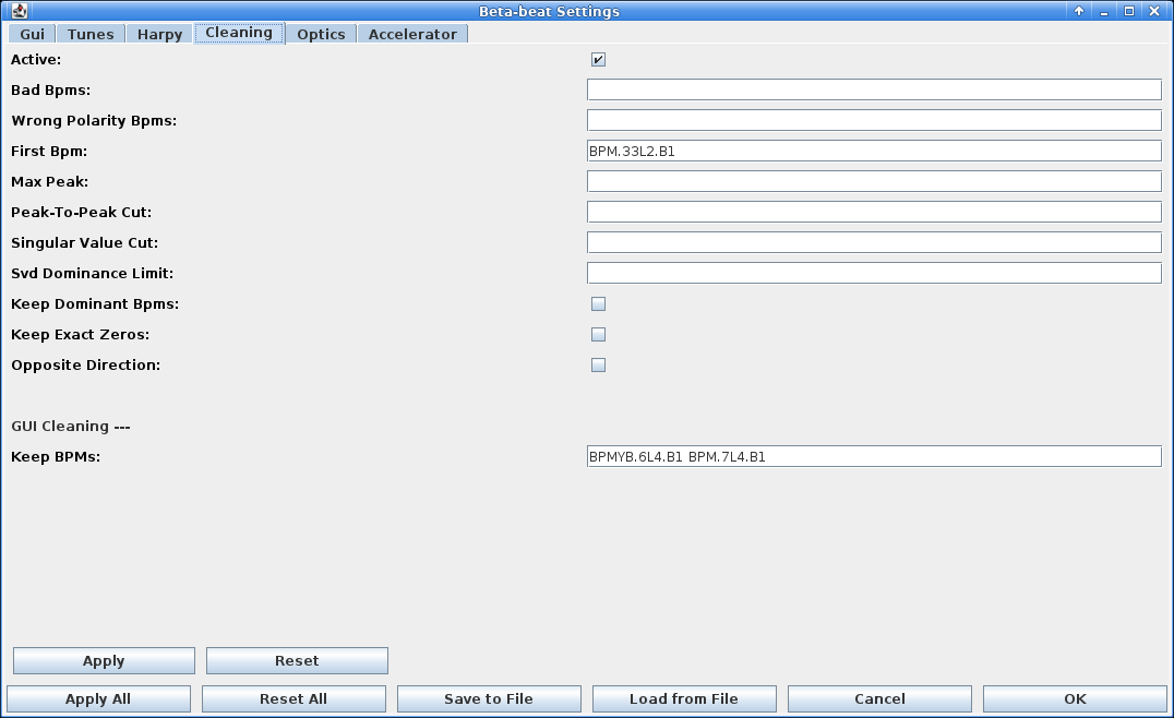 Cleaning settings tab.