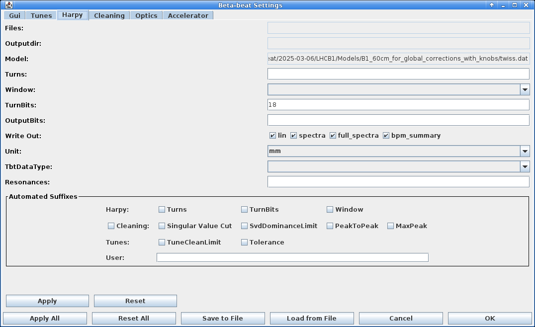Harpy settings tab.