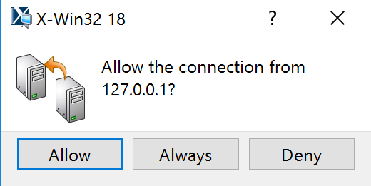 Approval prompt for a connection to XServer