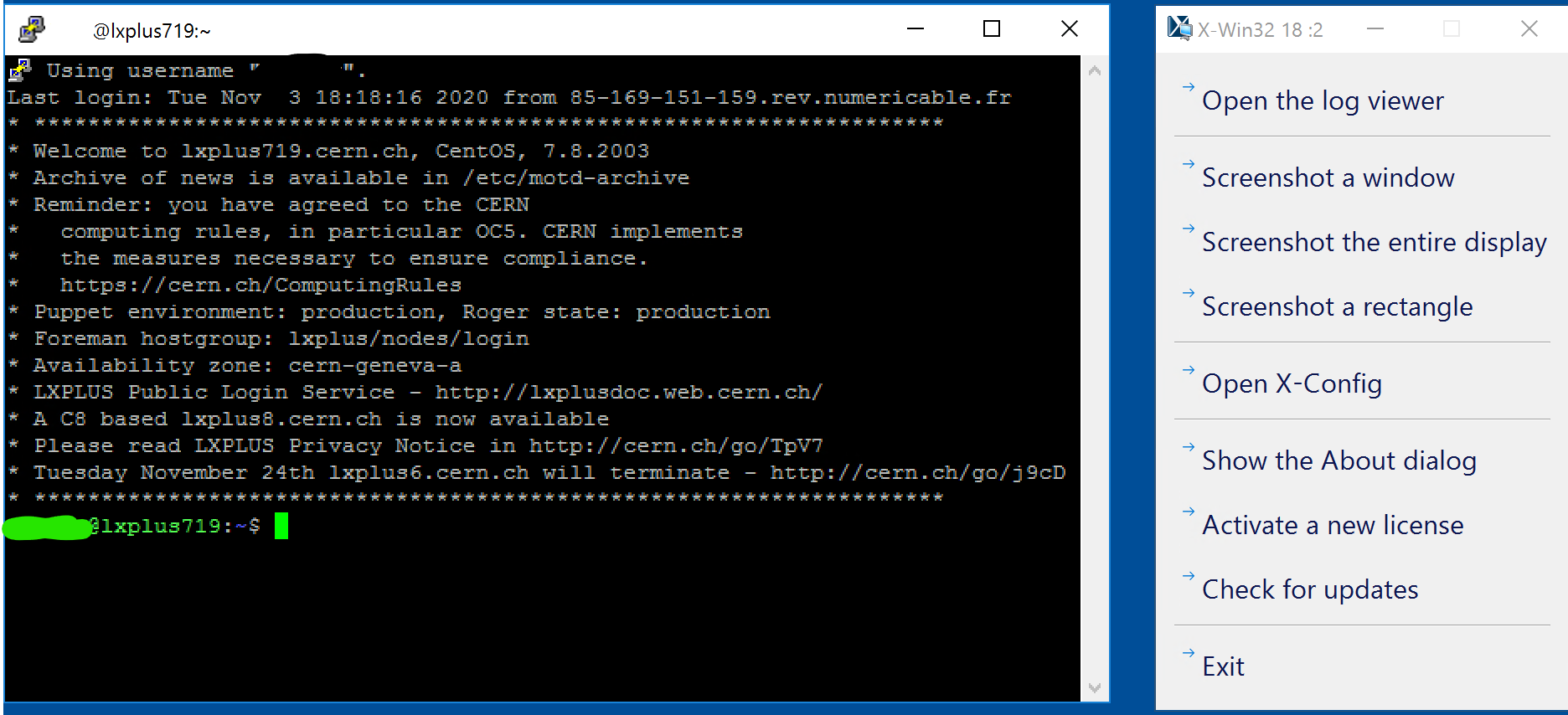 Putty and Xserver on cernts
